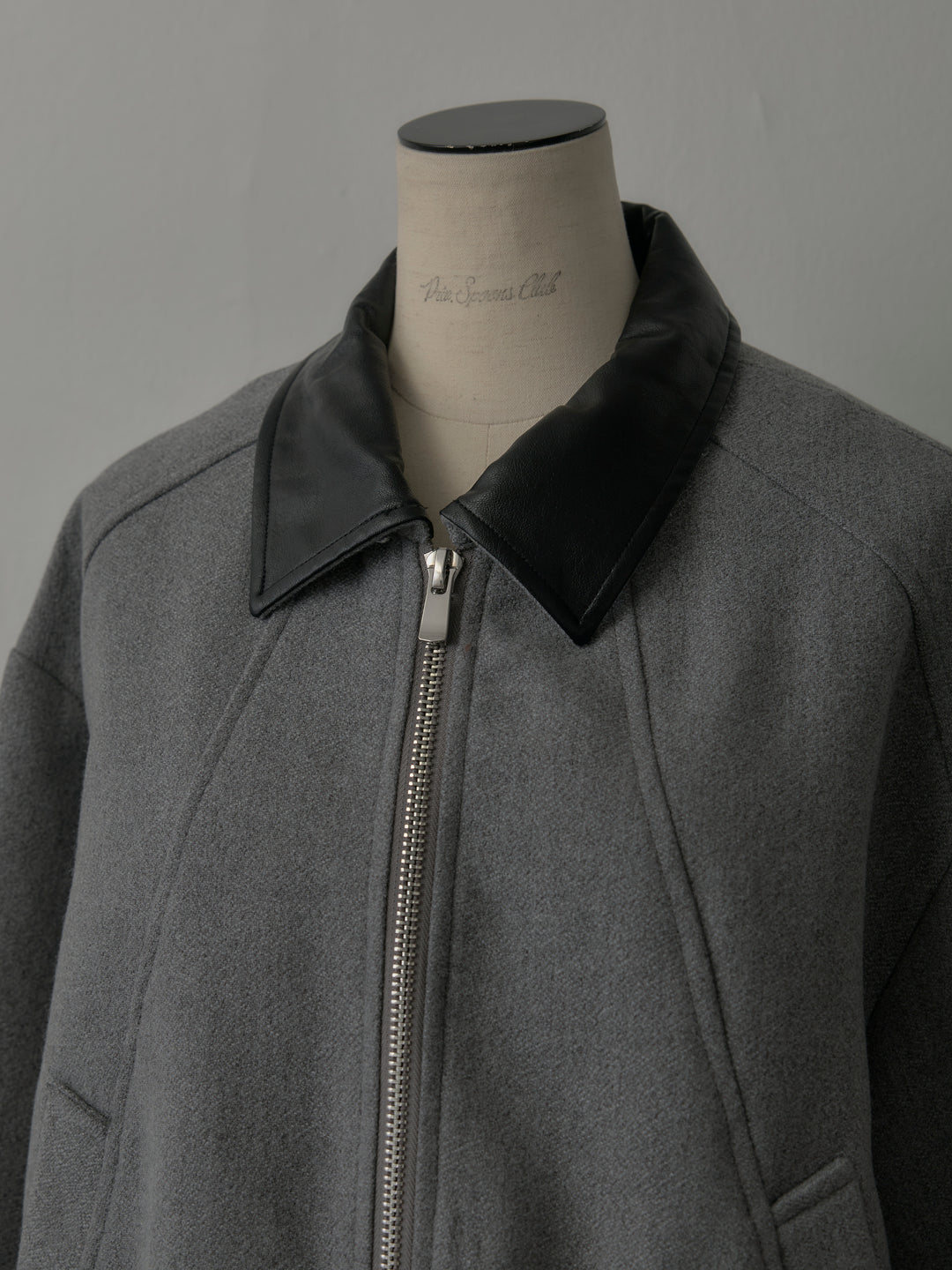 レザー襟ウール混ジップアウター