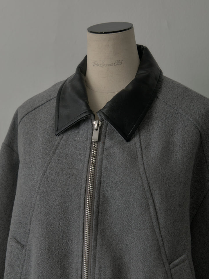 レザー襟ウール混ジップアウター