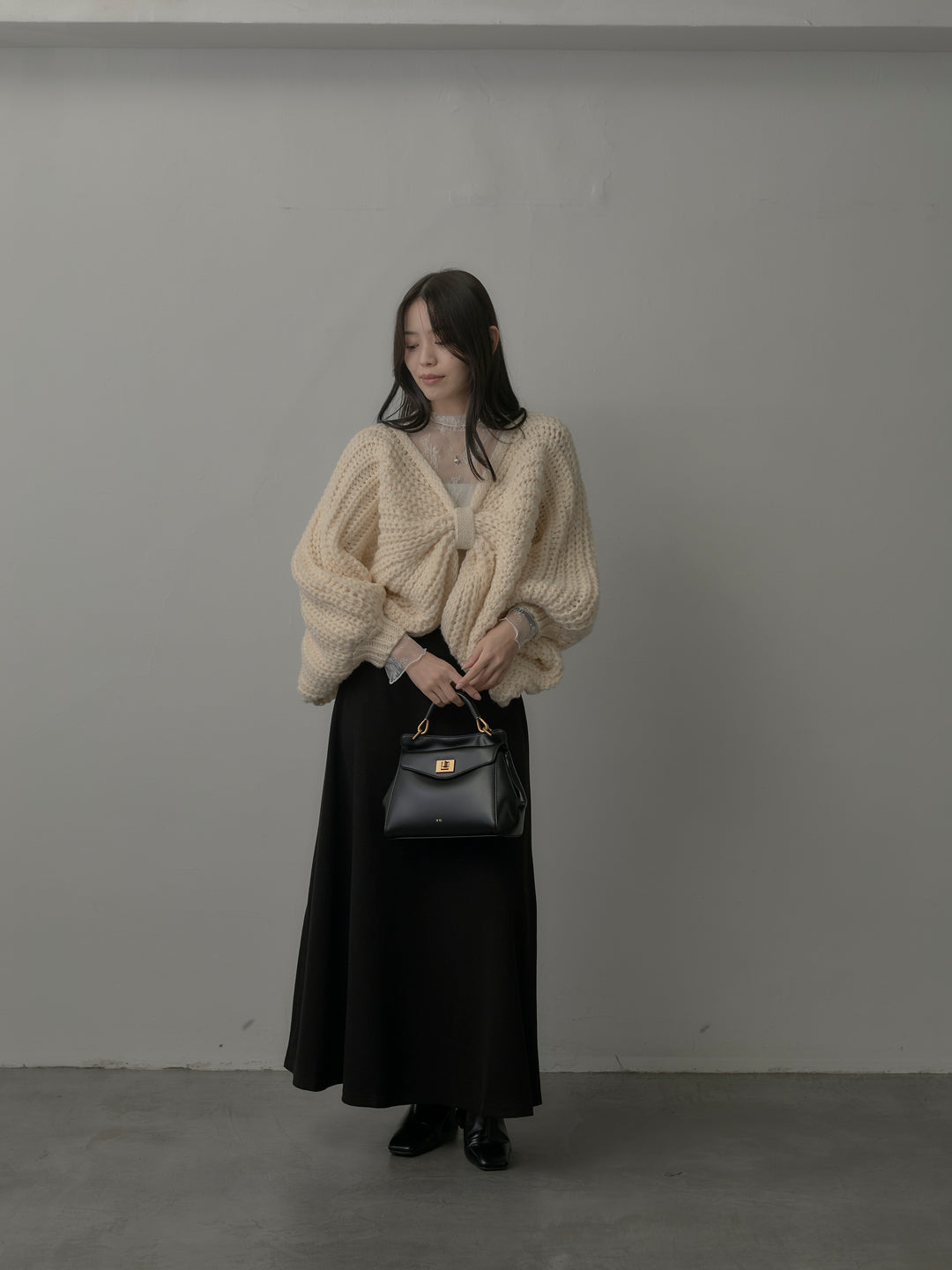 2wayリボンデザインローゲージニット