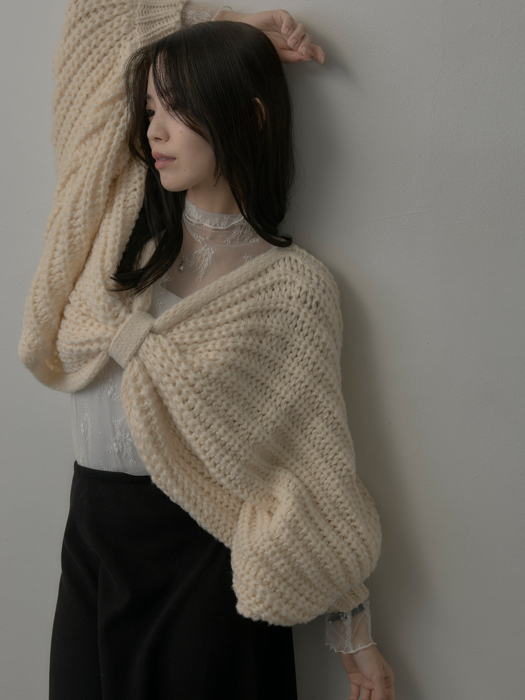 2wayリボンデザインローゲージニット