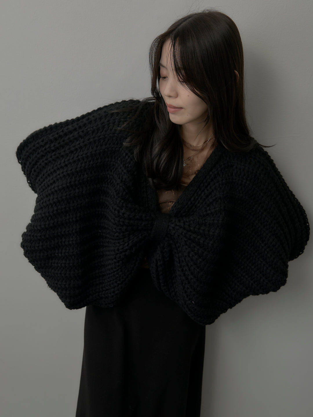 2wayリボンデザインローゲージニット