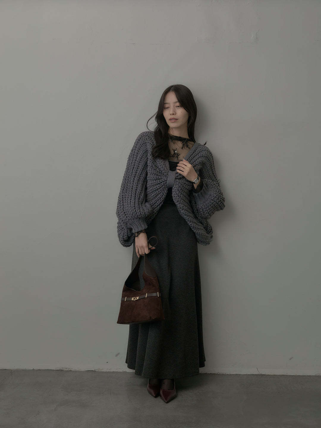 2wayリボンデザインローゲージニット