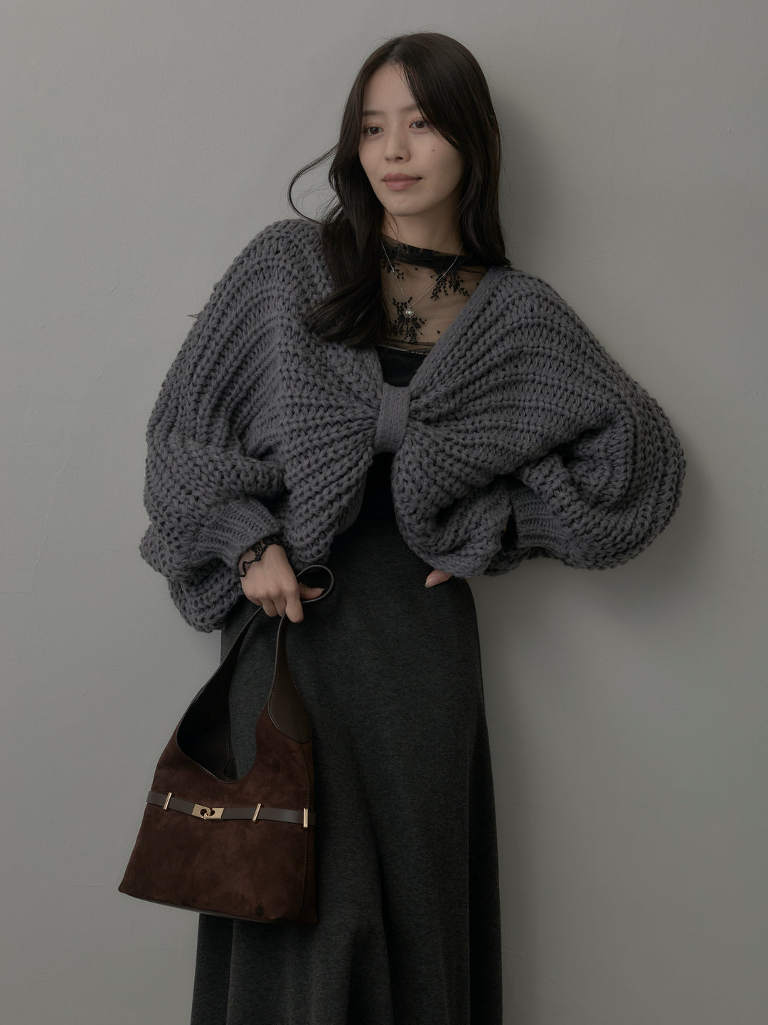 2wayリボンデザインローゲージニット