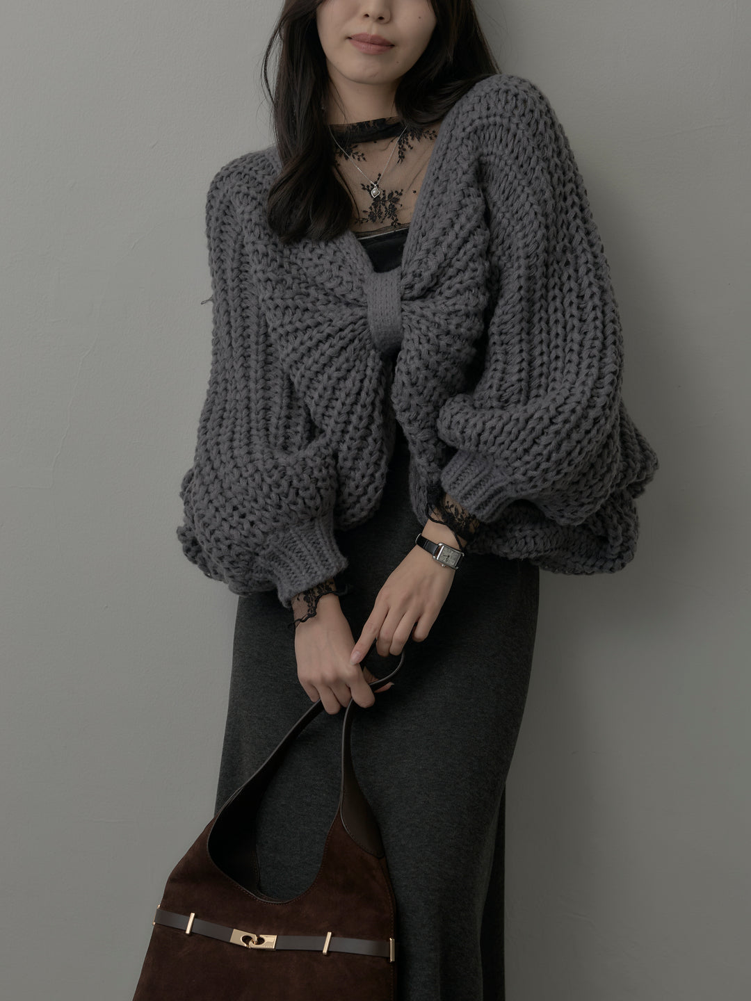 2wayリボンデザインローゲージニット