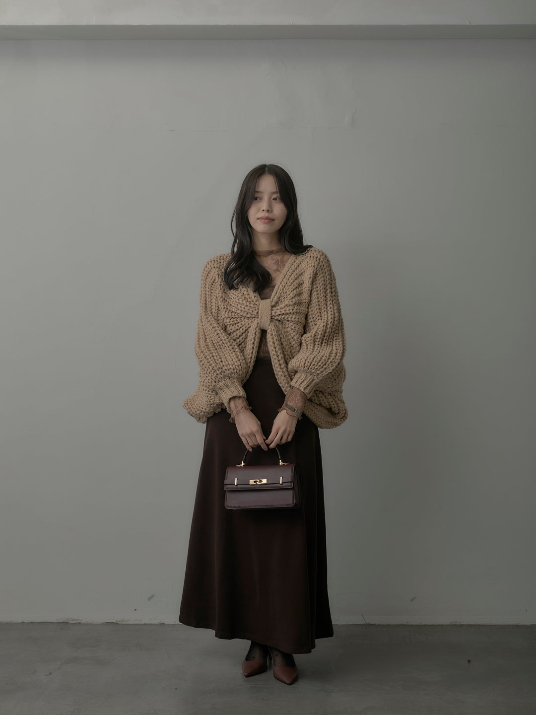 2wayリボンデザインローゲージニット