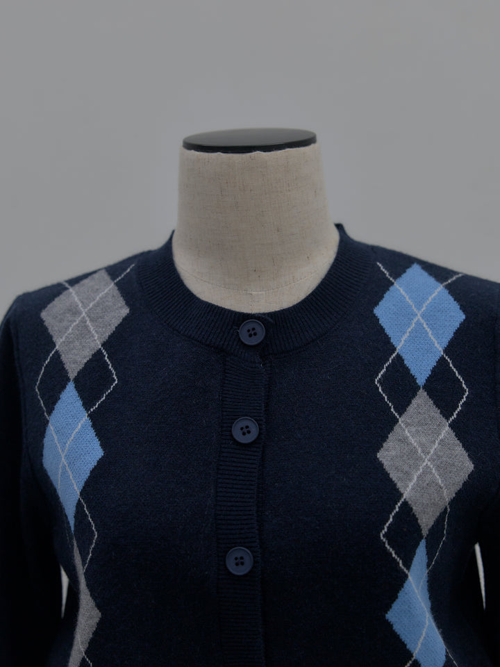 アーガイル柄ニットカーディガン