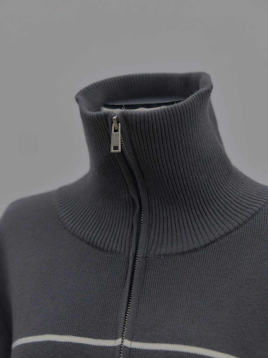 ダブルZIPハイネックボーダーニットトップス