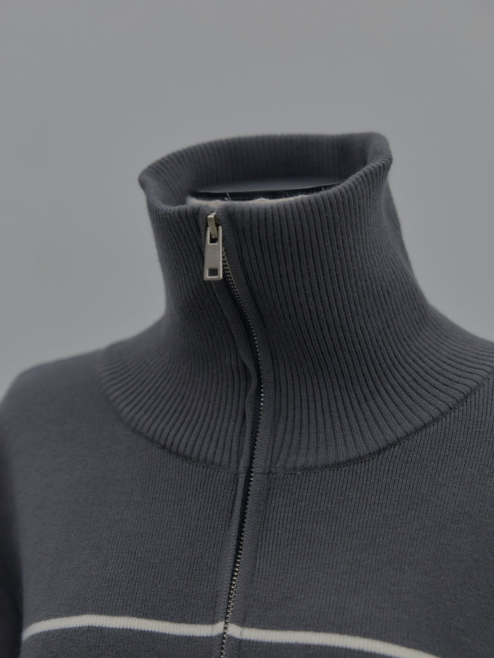 ダブルZIPハイネックボーダーニットトップス