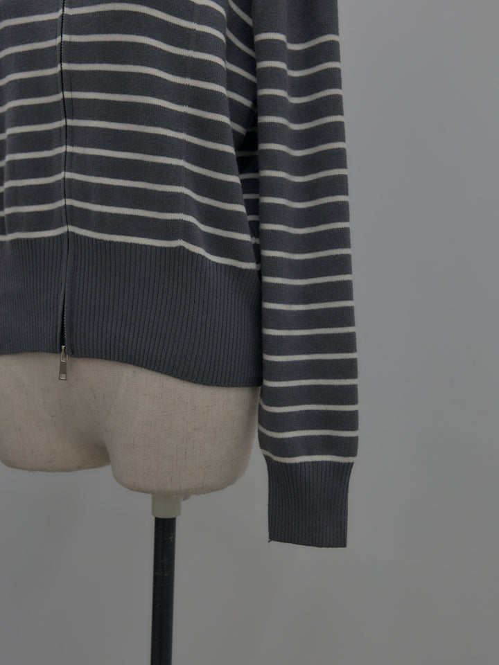 ダブルZIPハイネックボーダーニットトップス