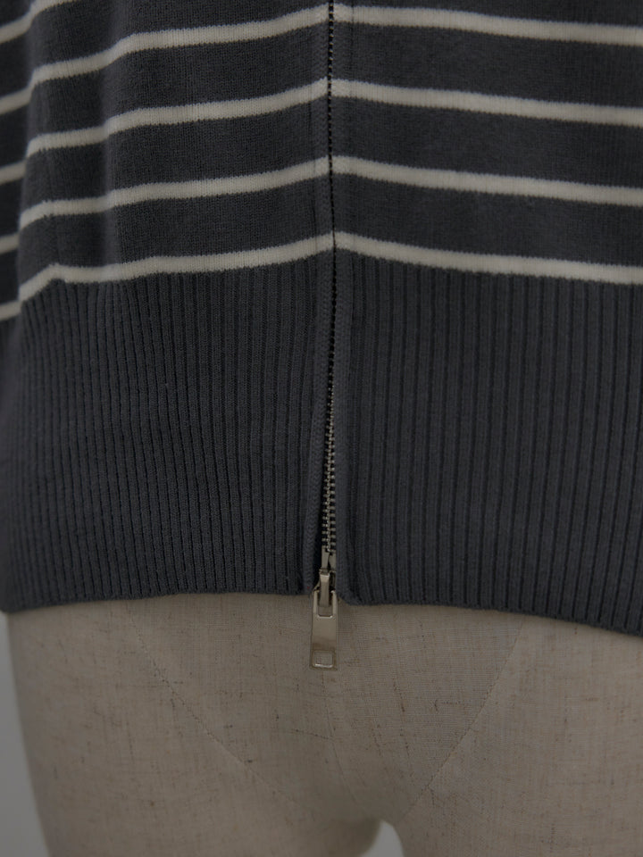 ダブルZIPハイネックボーダーニットトップス