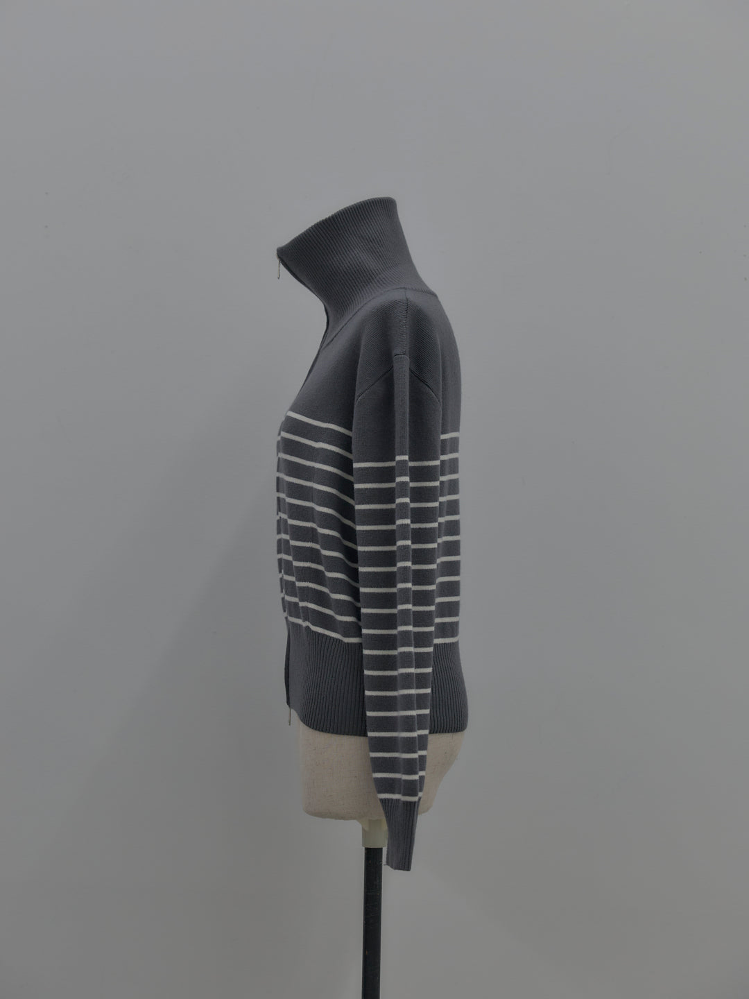 ダブルZIPハイネックボーダーニットトップス