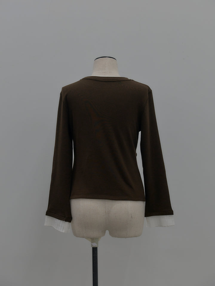 バイカラーデザインカフスストレッチトップス