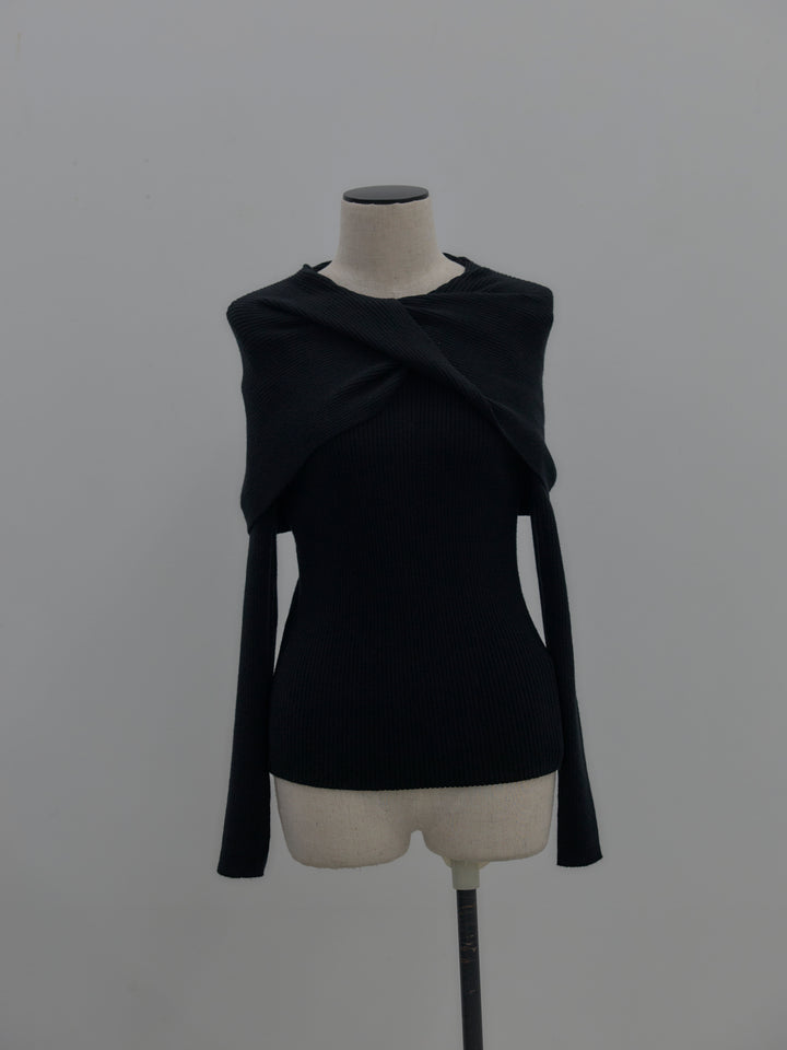 ケープライクデザインリブニットトップス