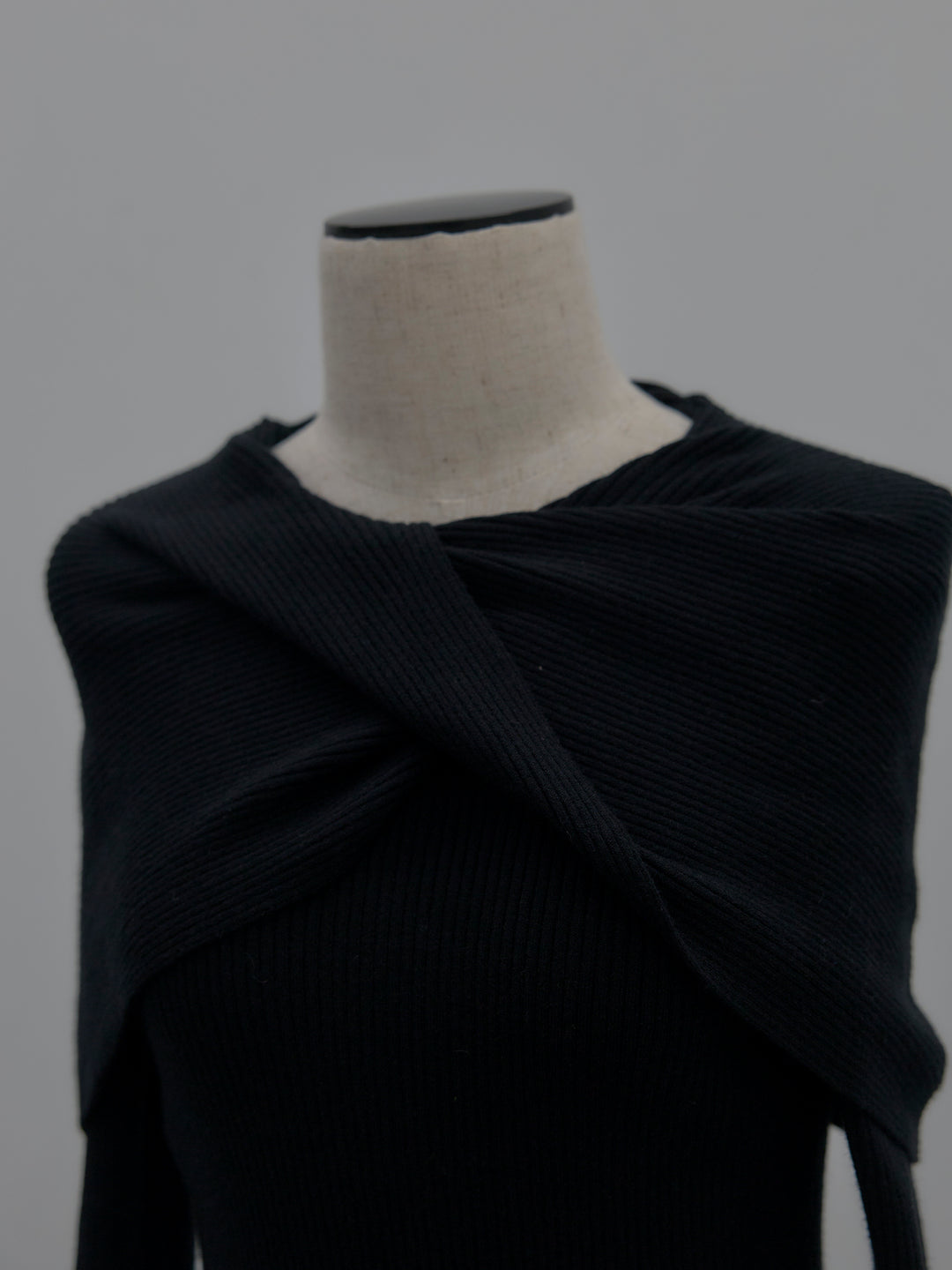 ケープライクデザインリブニットトップス