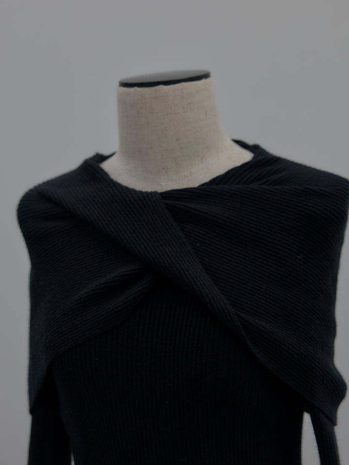 ケープライクデザインリブニットトップス