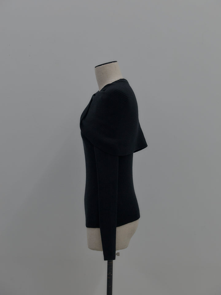 ケープライクデザインリブニットトップス