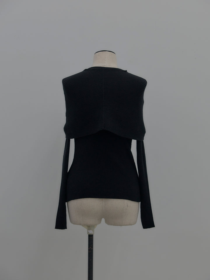 ケープライクデザインリブニットトップス