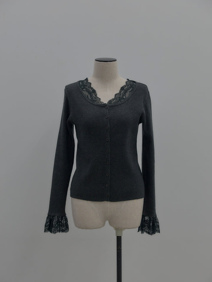 レースドッキングリブニットトップス