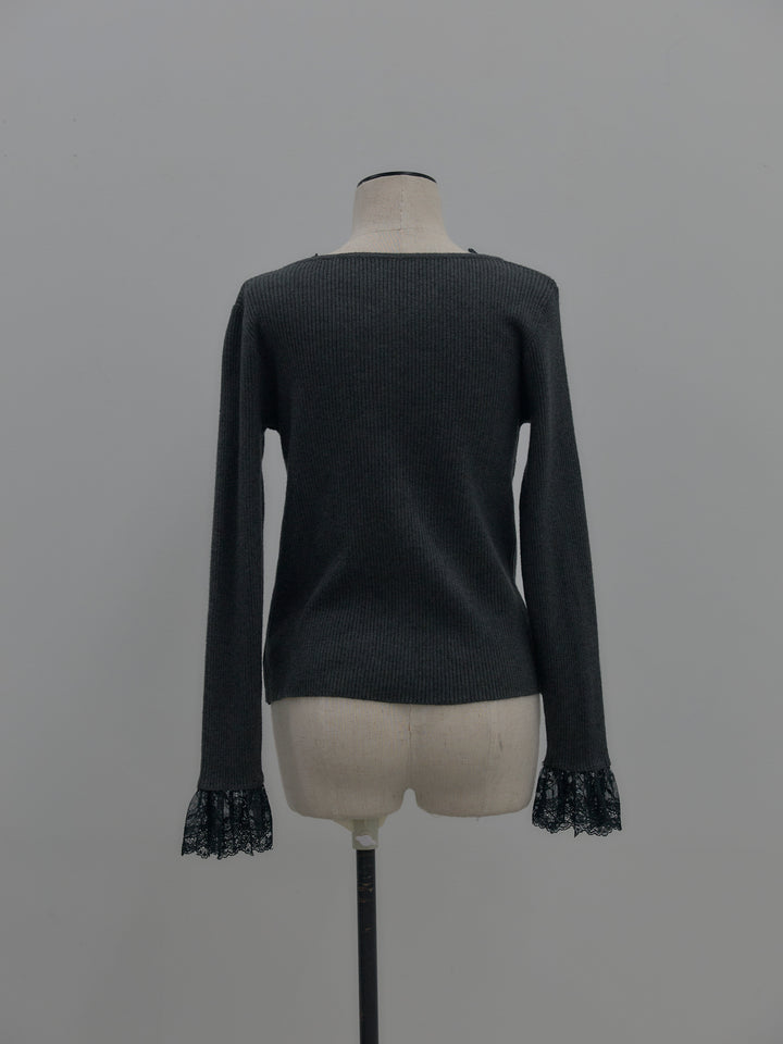 レースドッキングリブニットトップス