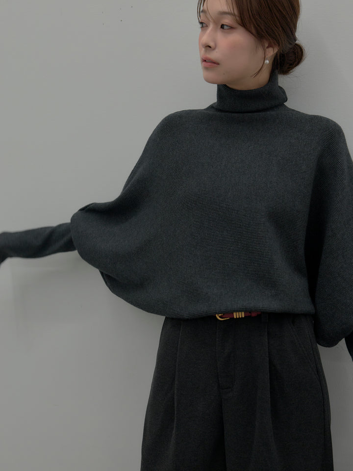 【SET】ドルマンハイネックニットトップス+センタータックウールタッチパンツ(2set)