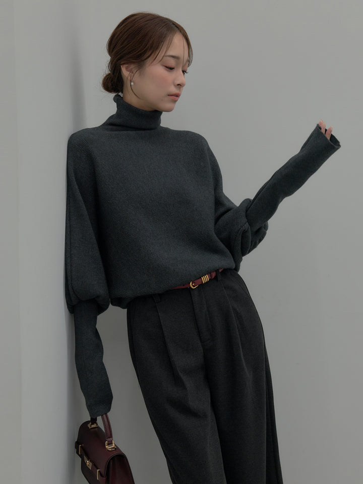 【SET】ドルマンハイネックニットトップス+センタータックウールタッチパンツ(2set)