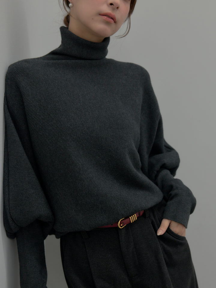 【SET】ドルマンハイネックニットトップス+センタータックウールタッチパンツ(2set)