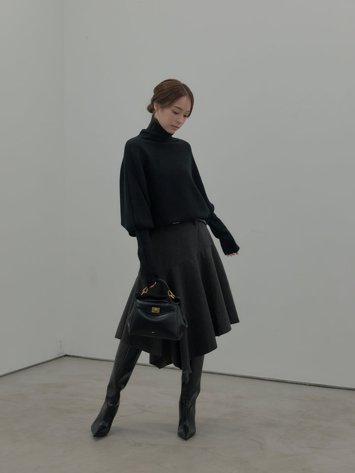 ミディ丈アシンメトリーフレアスカート