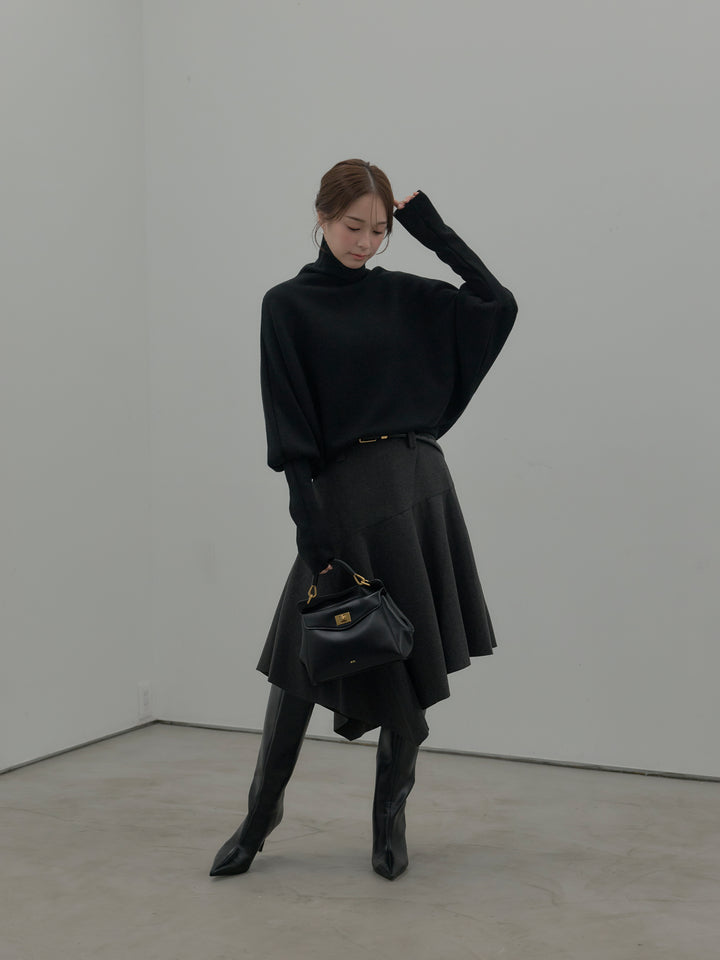 ミディ丈アシンメトリーフレアスカート