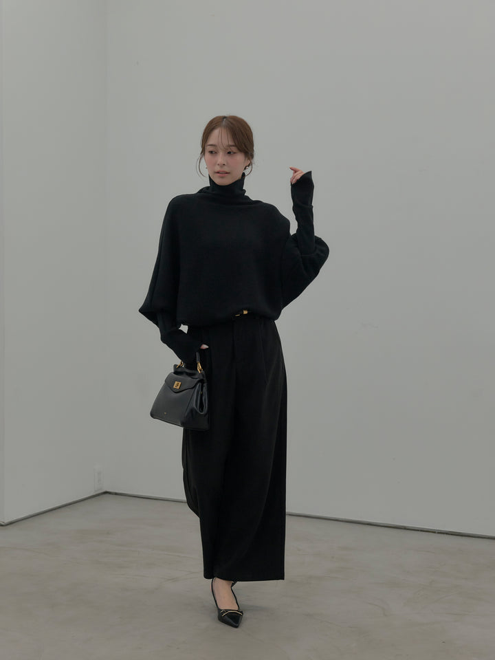 【SET】ドルマンハイネックニットトップス+センタータックウールタッチパンツ(2set)