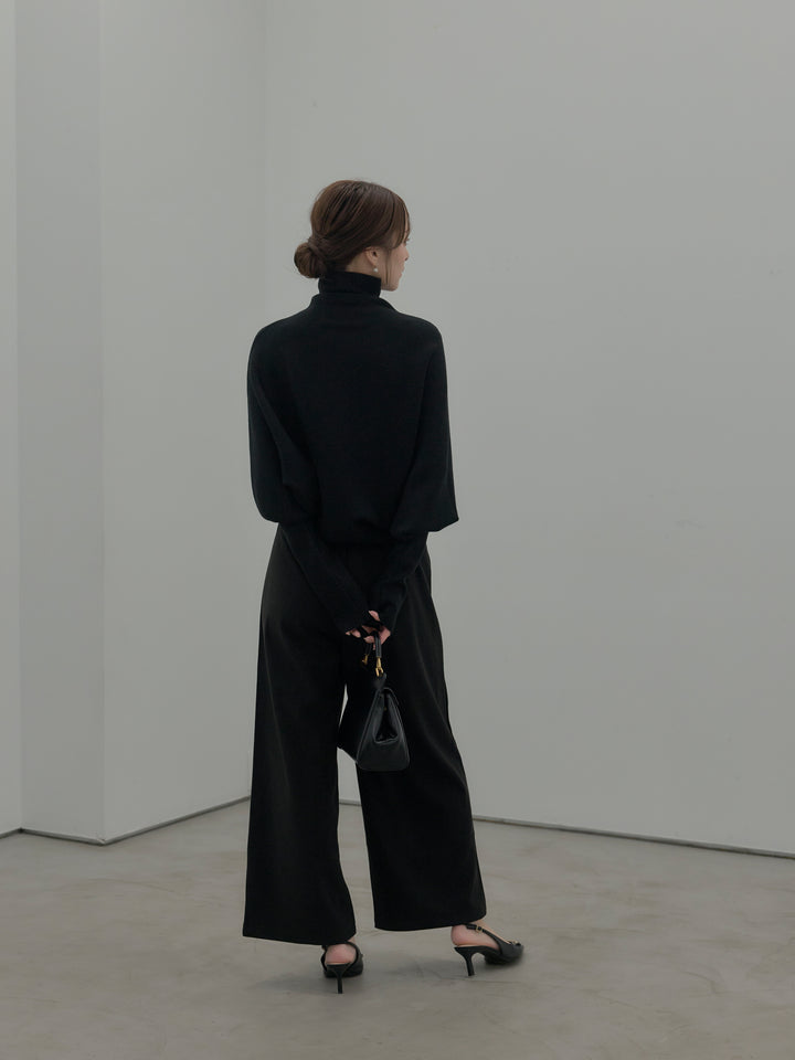 【SET】ドルマンハイネックニットトップス+センタータックウールタッチパンツ(2set)