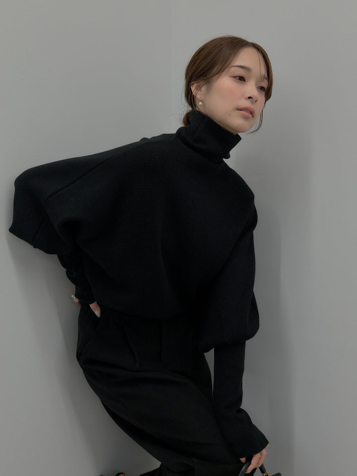 【SET】ドルマンハイネックニットトップス+センタータックウールタッチパンツ(2set)