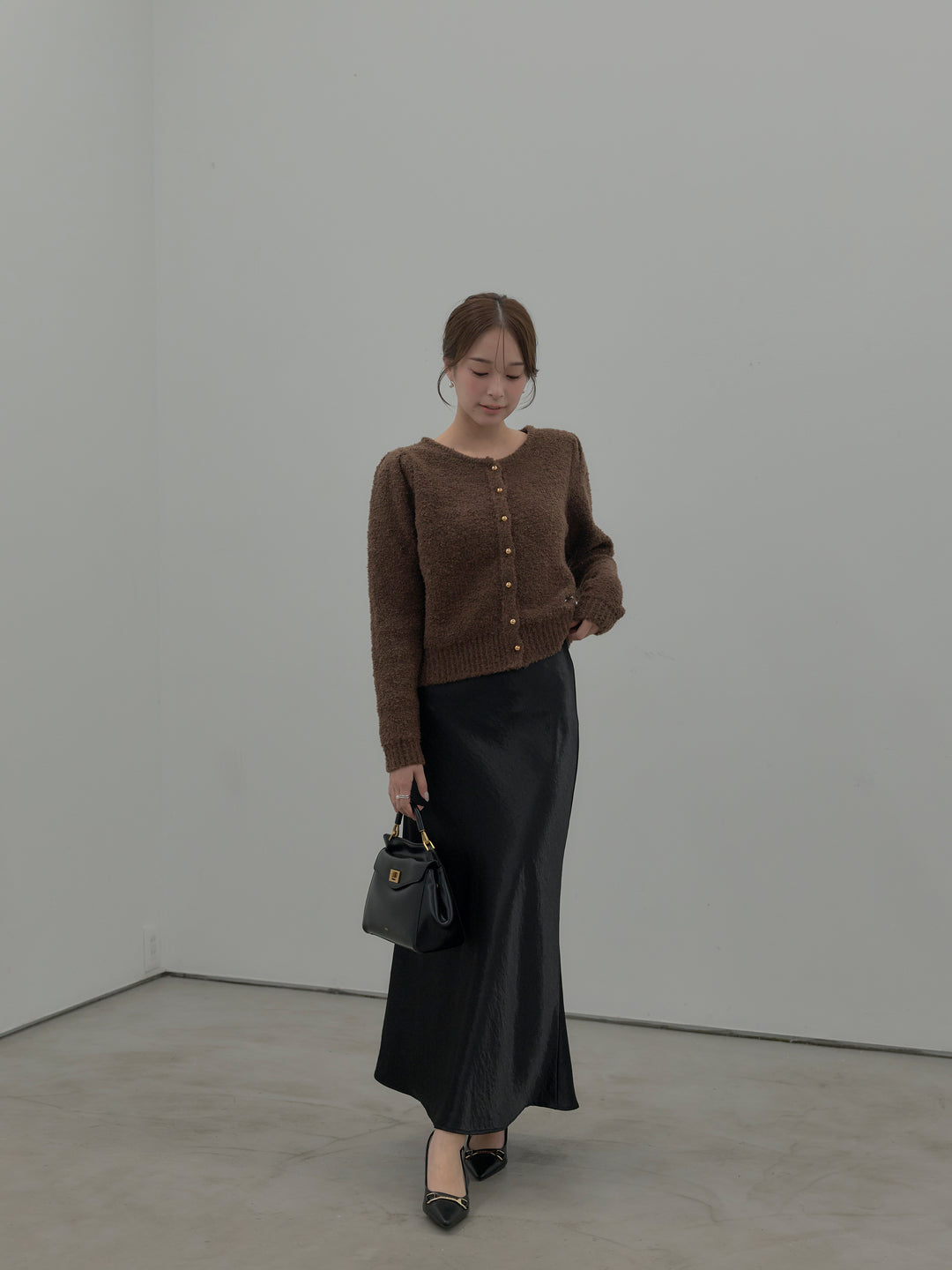 プードルニットパフスリーブカーディガン