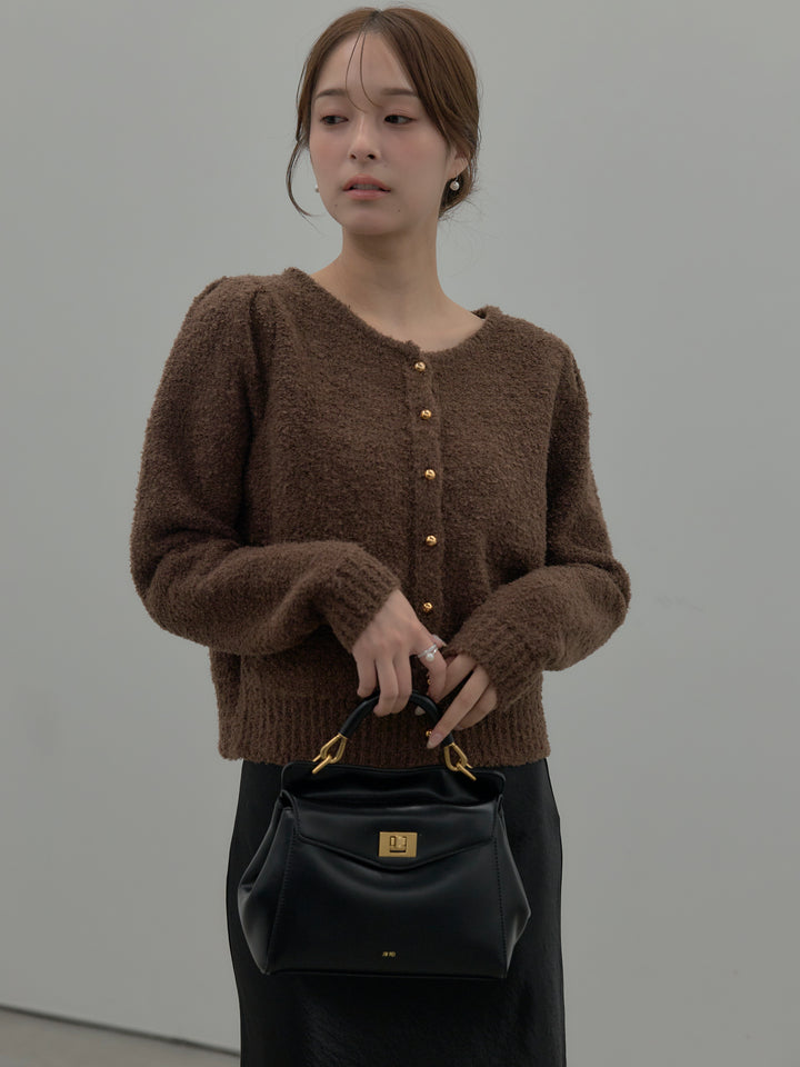プードルニットパフスリーブカーディガン