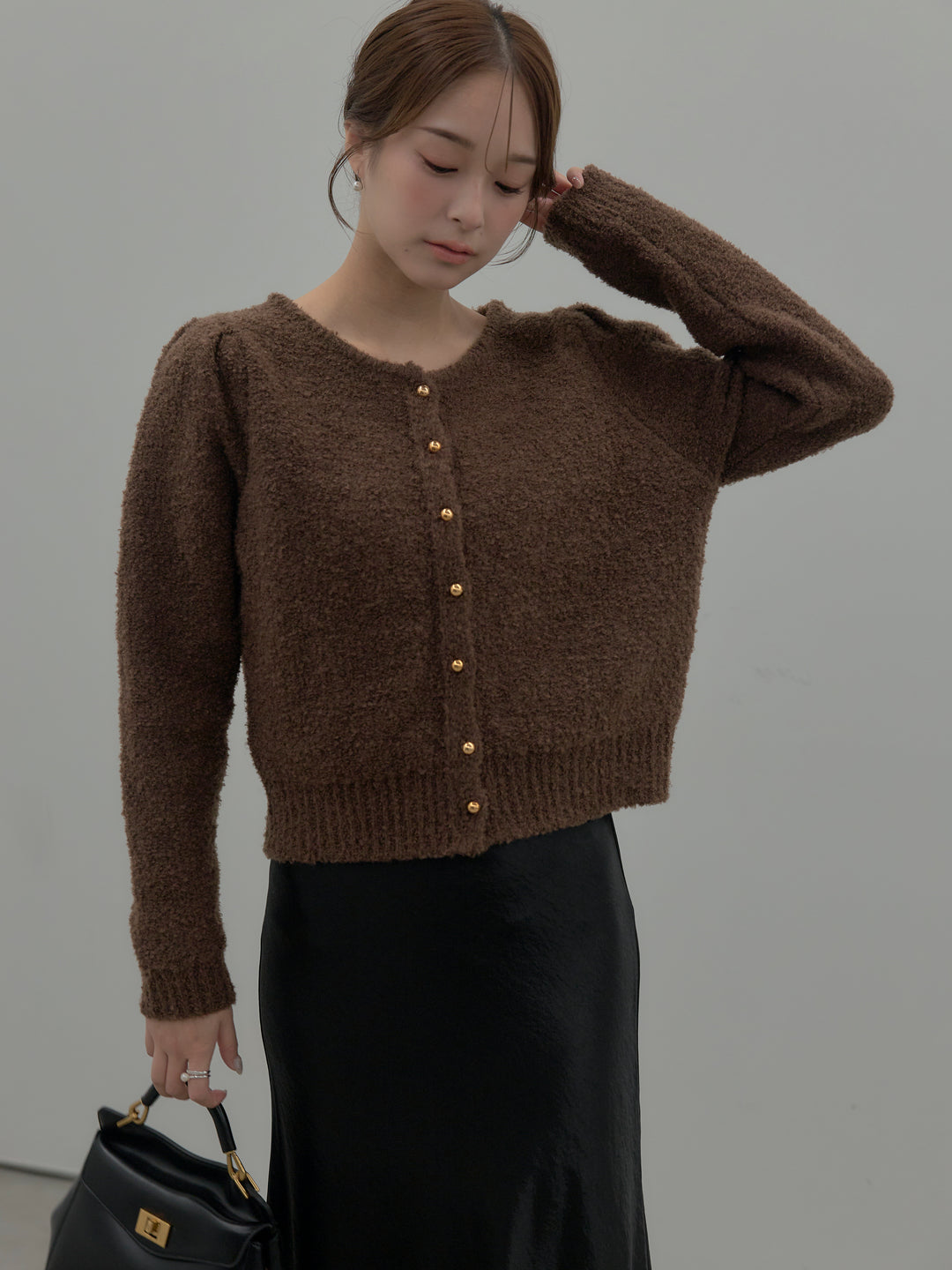 プードルニットパフスリーブカーディガン