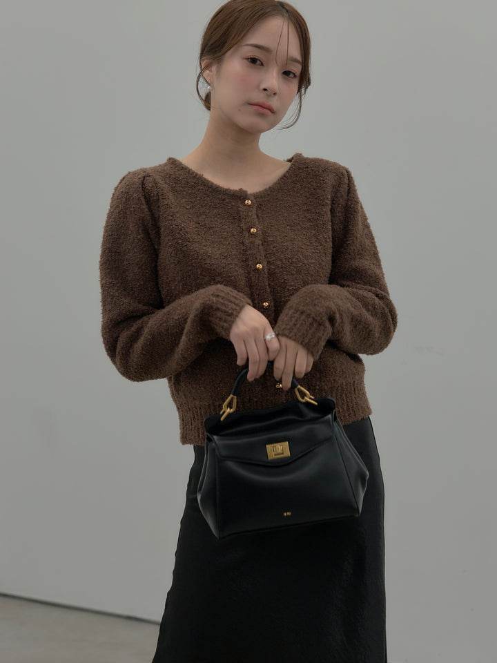 プードルニットパフスリーブカーディガン