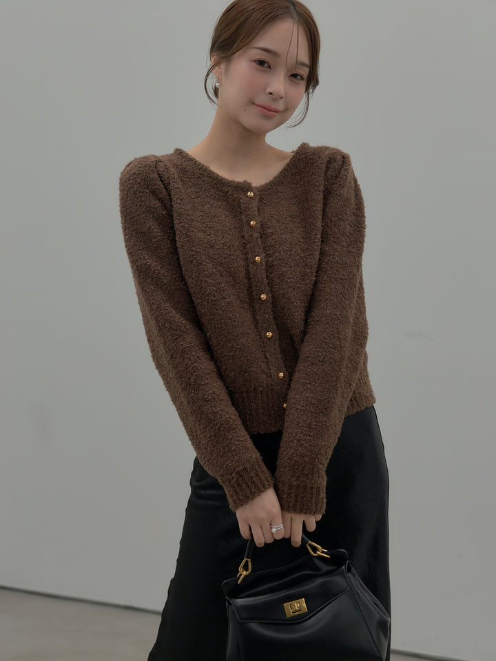 プードルニットパフスリーブカーディガン