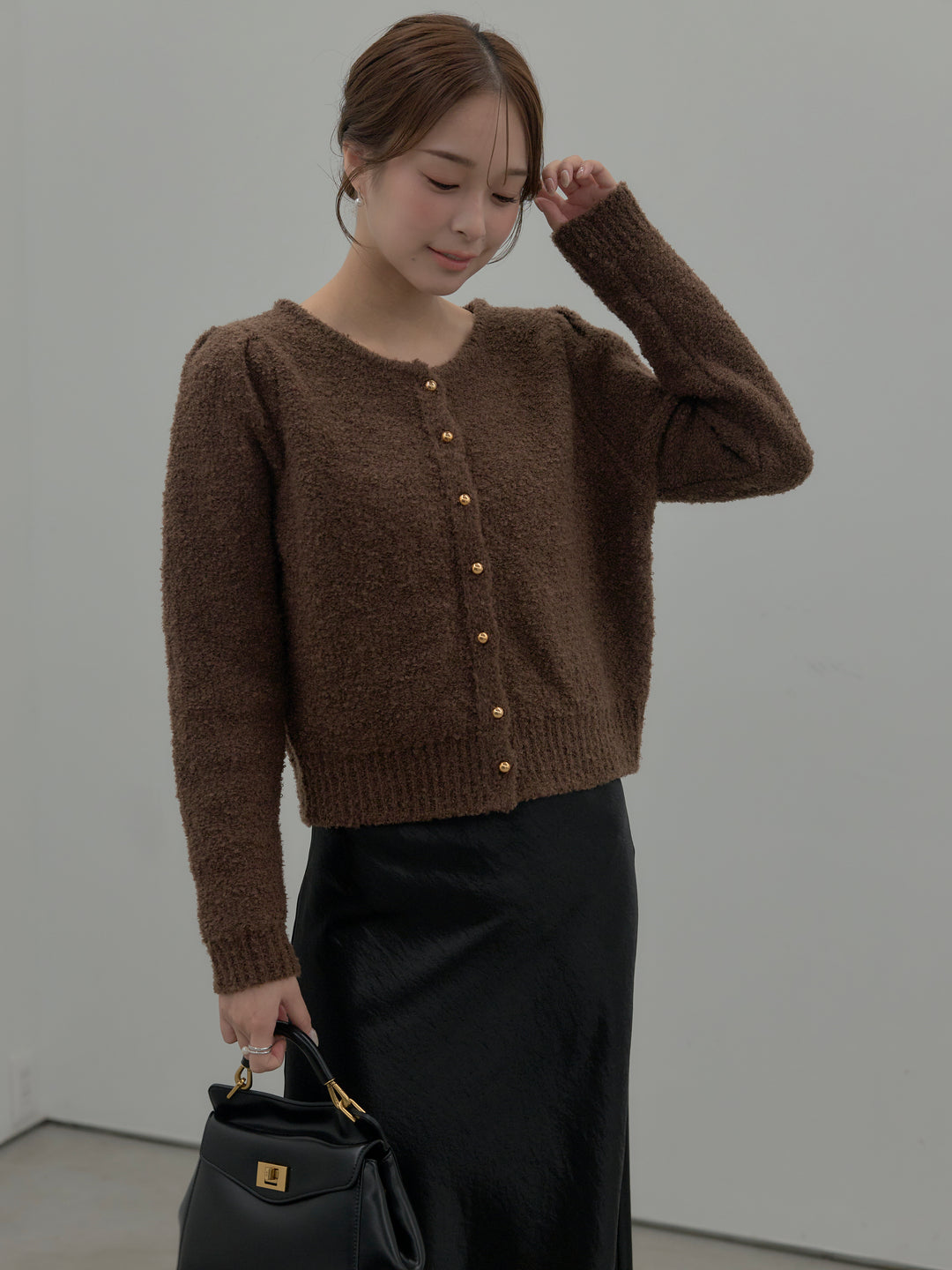 プードルニットパフスリーブカーディガン