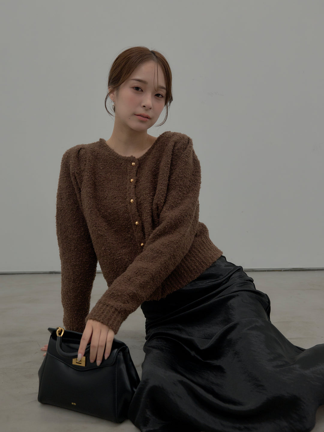 プードルニットパフスリーブカーディガン