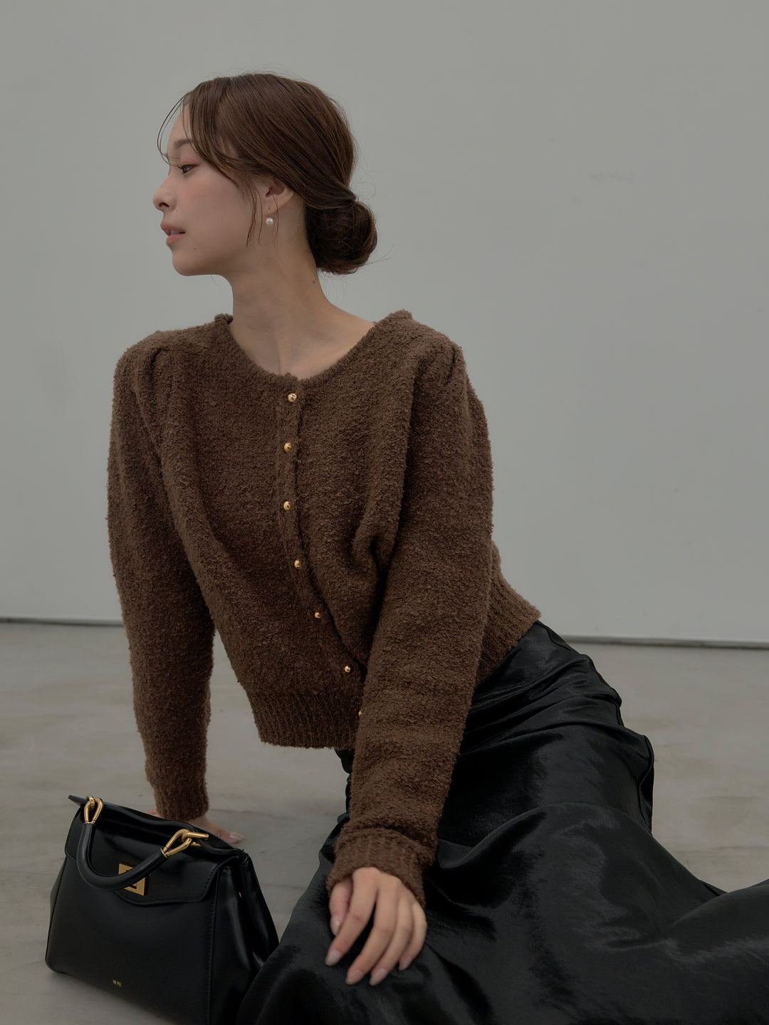 プードルニットパフスリーブカーディガン