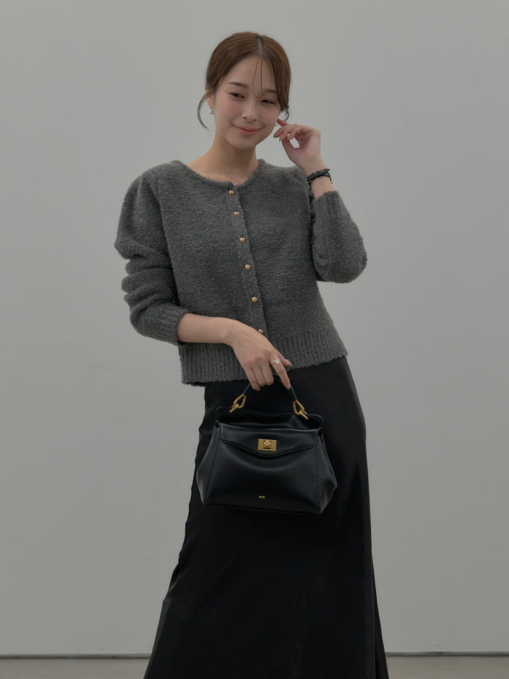 プードルニットパフスリーブカーディガン