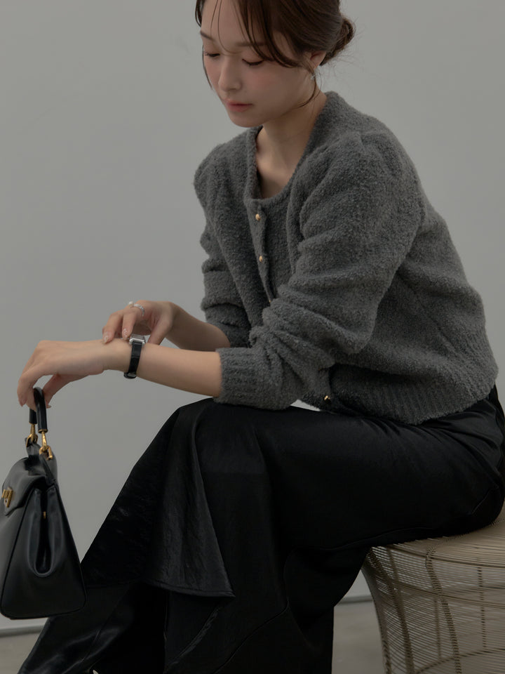 プードルニットパフスリーブカーディガン