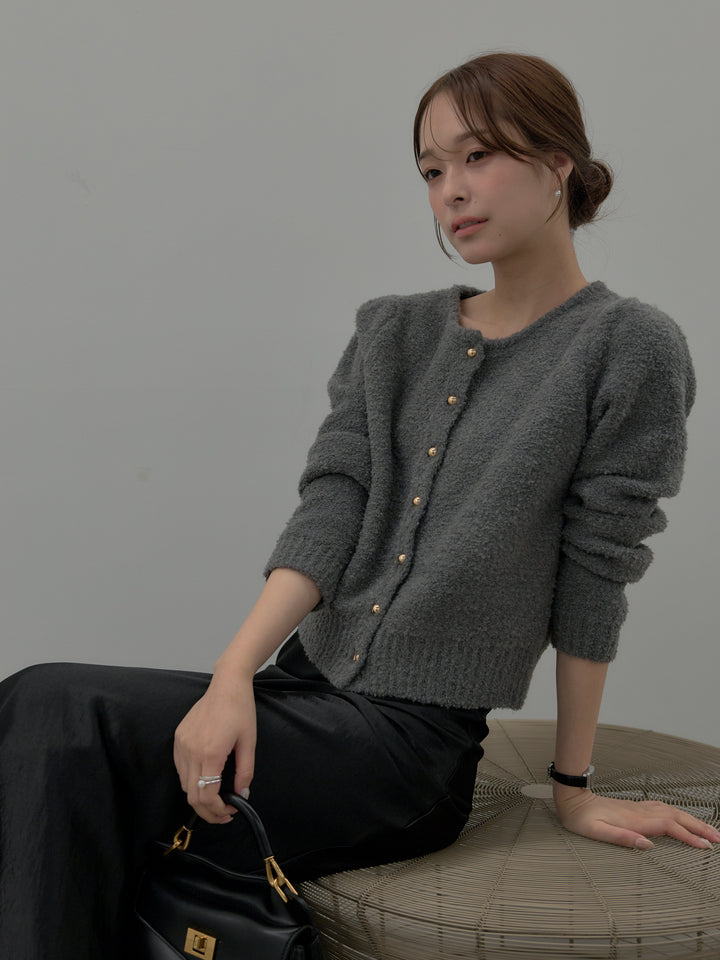 【SET】プードルニットパフスリーブカーディガン+ナローAラインサテンスカート(2set)