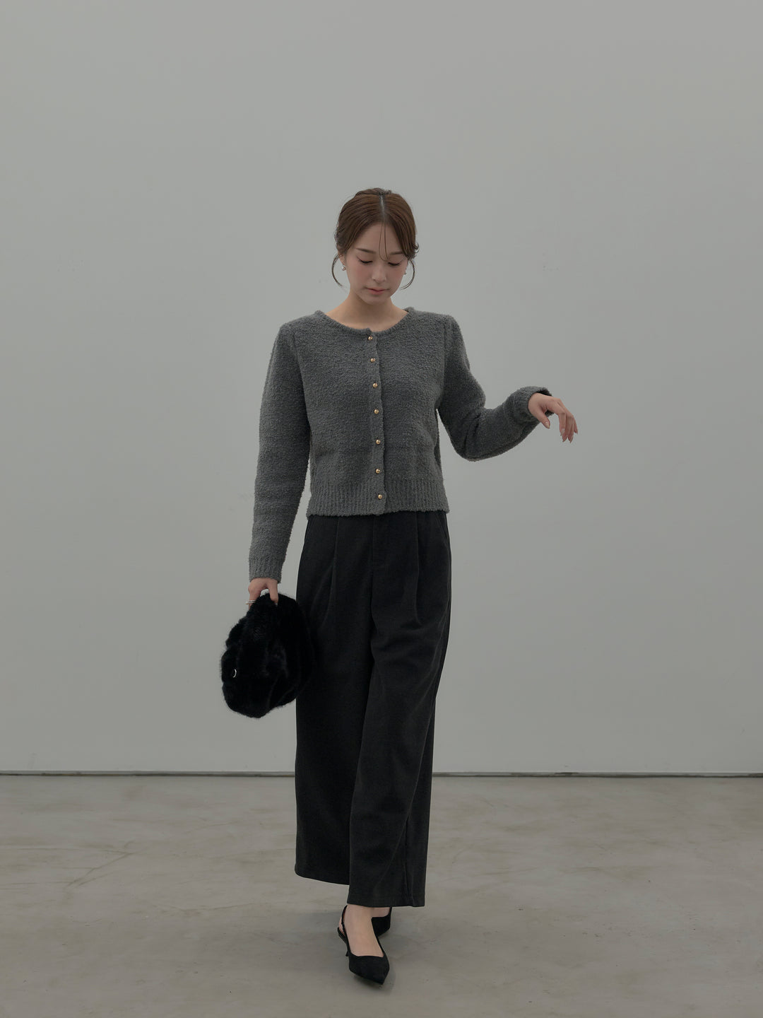 プードルニットパフスリーブカーディガン