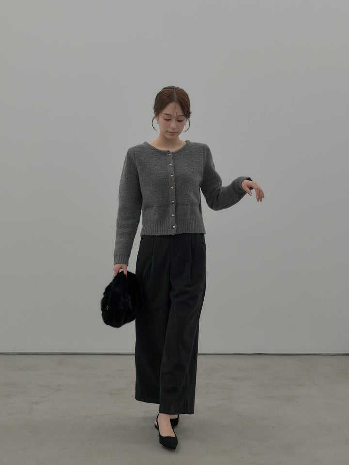 プードルニットパフスリーブカーディガン