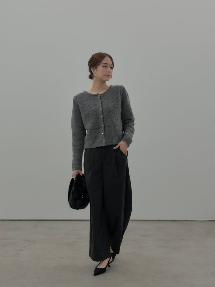 【SET】プードルニットパフスリーブカーディガン+ナローAラインサテンスカート(2set)