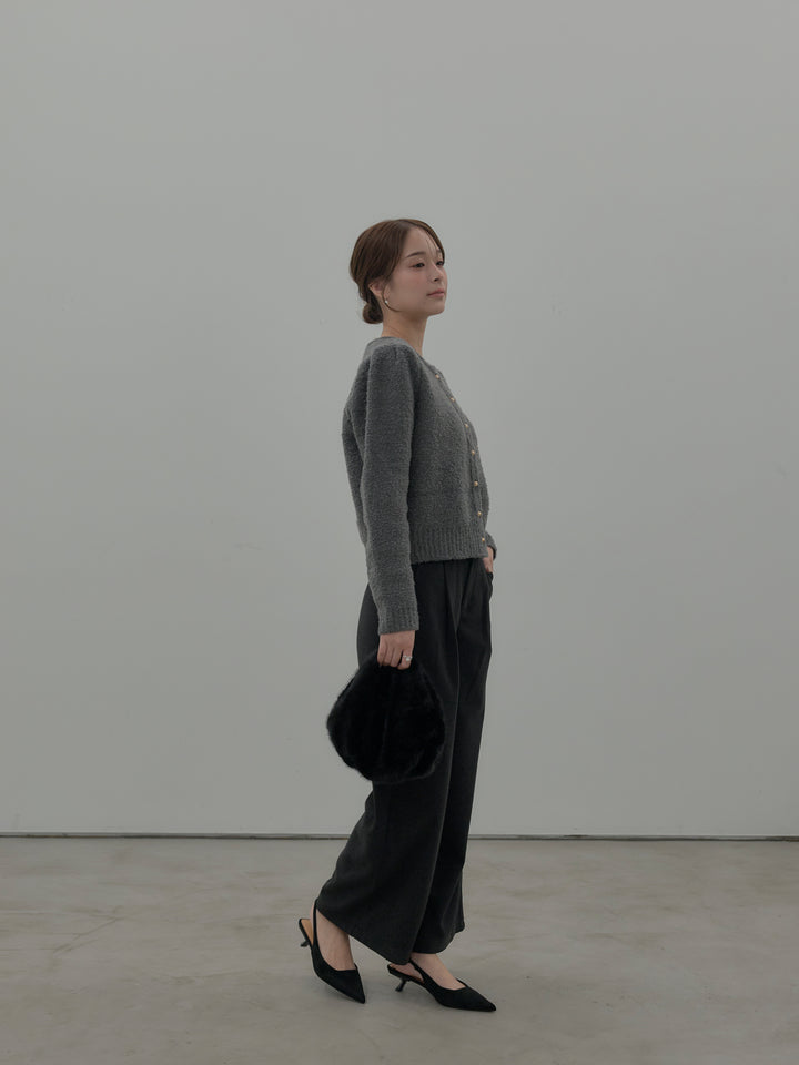 【SET】プードルニットパフスリーブカーディガン+ナローAラインサテンスカート(2set)