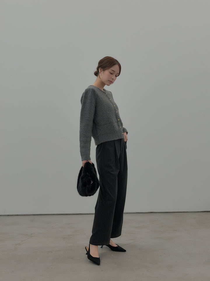 【SET】プードルニットパフスリーブカーディガン+ナローAラインサテンスカート(2set)