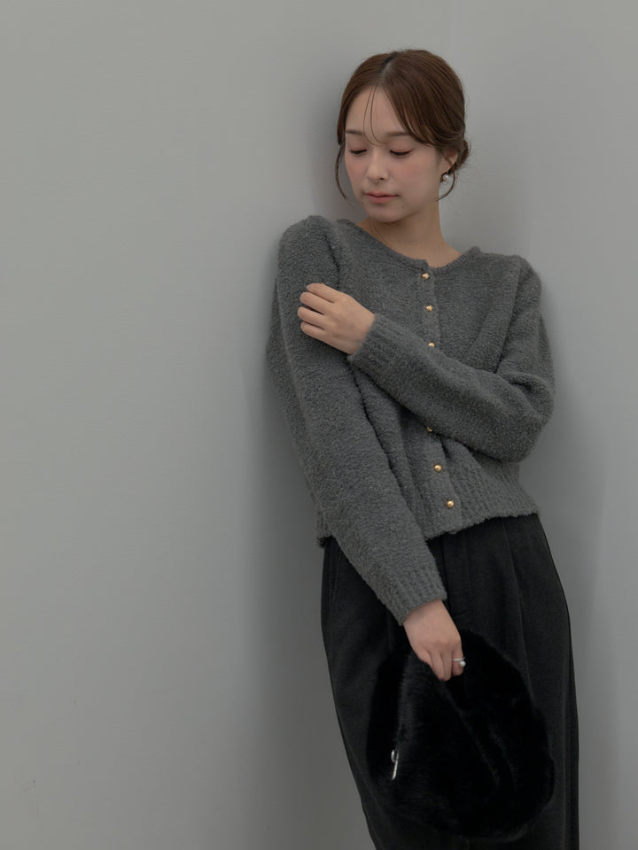 【SET】プードルニットパフスリーブカーディガン+ナローAラインサテンスカート(2set)