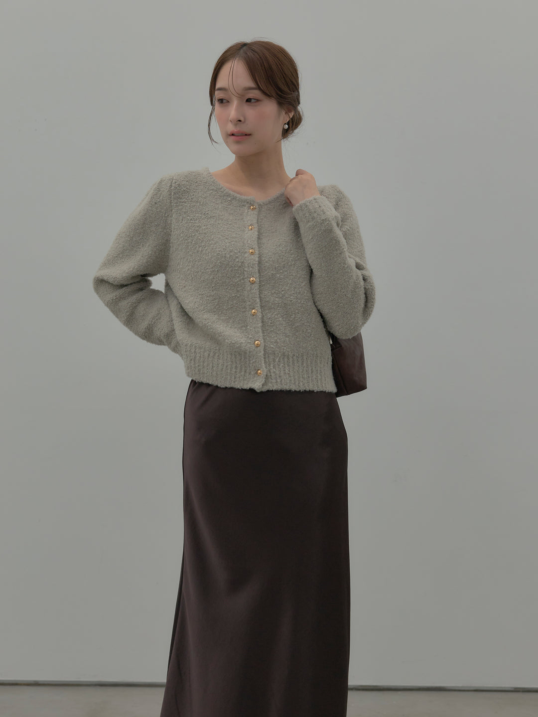 プードルニットパフスリーブカーディガン
