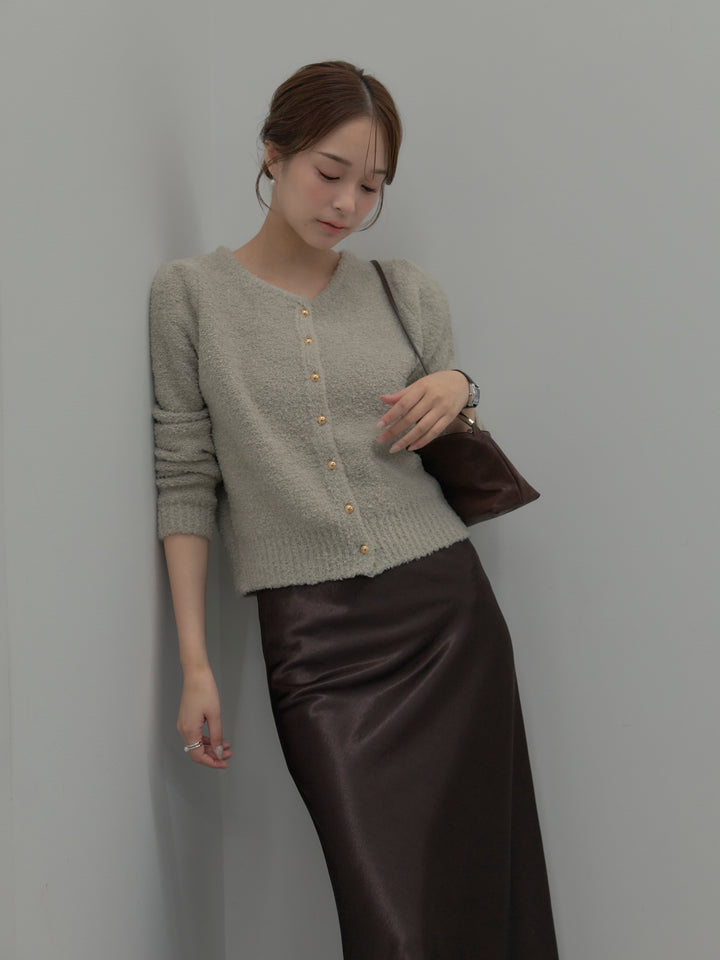プードルニットパフスリーブカーディガン